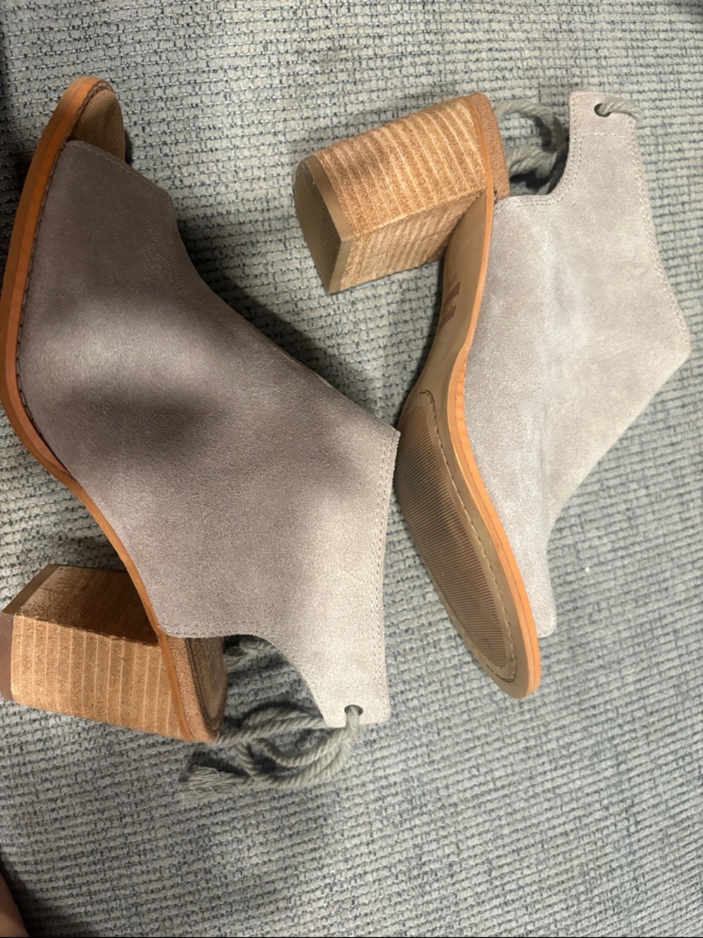 TOMS Gray Suede Peep-Toe Lace-Back Wedge Mules - Picture 4 of 4